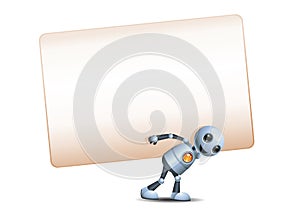 3d illustration of little robot shouldered big blank sign communication