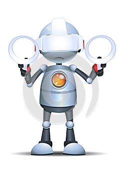 3d illustration of little robot wear metaverse device