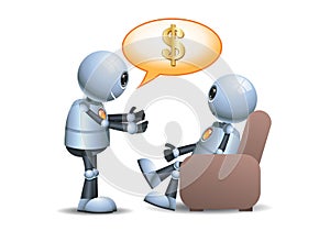 3d illustration of  little robot working poor people concept business persuasion