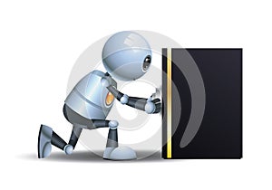 3d illustration of  little robot working to get rich concept opening safety box