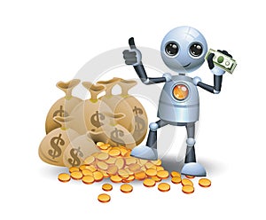 3d illustration of  little robot working to get rich people concept