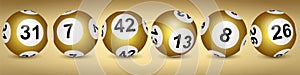 3D illustration with Lotto balls isolated on golden background