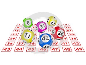 3D illustration with Lotto balls isolated on white background