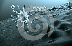 3D illustration of lymphocytes and viruses
