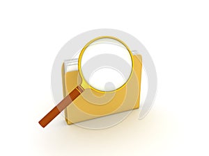 3D illustration of magnifying glass on top of file folder