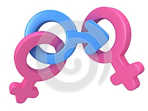 3d illustration of Male and female signs.