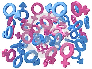 3d illustration of Male and female signs.