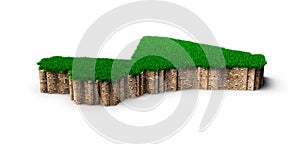 3d illustration of Mali Map soil land geology cross section with green grass and ground texture