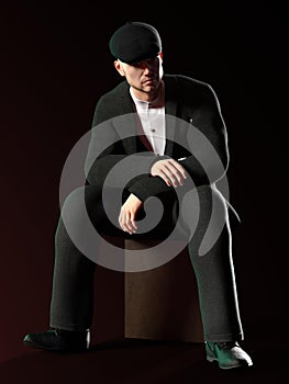 3D-illustration of a man from 1920 in a traditional outfit. could be a gangster or a hitman