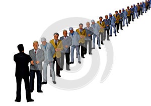 3d illustration of many business people in line for interview