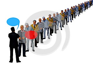3d illustration of many business people in line for interview