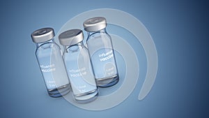 3D illustration of medical ampoules with influenza vaccine
