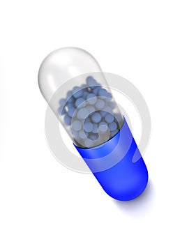 3D illustration of medical pill with small capsules