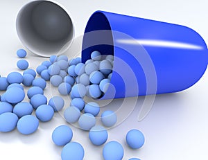 3D illustration of medical pill with small capsules