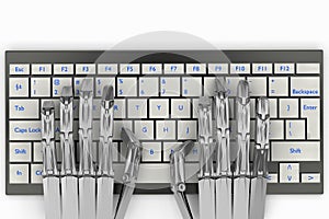 3d illustration metal hands robot on keyboard