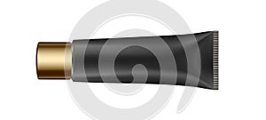 3d illustration of metallic black tube. Ointment or salve. Lotion, scrub or cream tube. Toothpaste. Vector mockup.