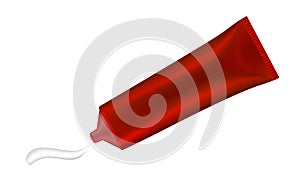 3d illustration of metallic red tube. Ointment. Salve. Glue tube. Oil or acrylic paint smear