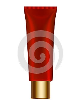 3d illustration of metallic red tube. Ointment or salve. Lotion, scrub or cream tube.