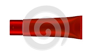 3d illustration of metallic red tube. Ointment or salve. Lotion, scrub or cream tube. Toothpaste
