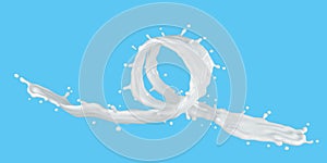 3d illustration of milk splash on blue background with clipping path