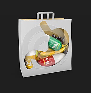 3d illustration of Minerals in the shopping bag, isolated black