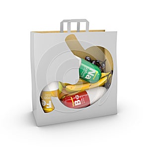 3d illustration of Minerals in the shopping bag. isolated white
