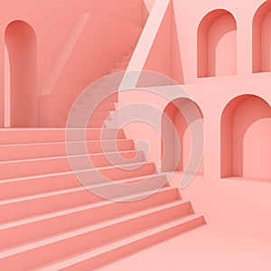 3D Illustration of minimal architecture  Abstract building with stairs