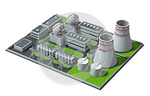 3d illustration. Model of a nuclear power plant. Isometric view