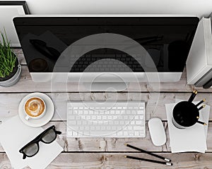 3D illustration of modern computer template, workspace mock up, background