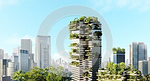 3D illustration of modern Eco Skyscrapers with plants