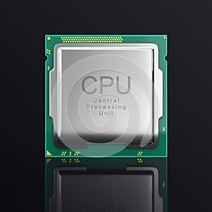 3d illustration modern multicore CPU on black background