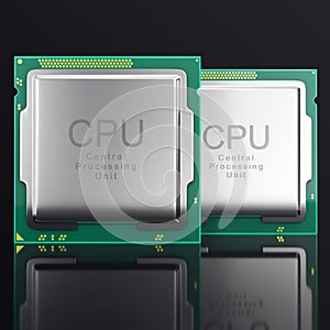 3d illustration modern multicore CPU on black background