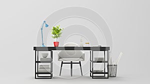 3D illustration of modern work space - black table