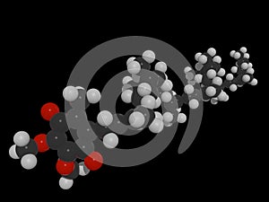 3D illustration of molecule of coenzyme q10, popular nutritional and antiaging supplement