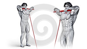 3d illustration of muscular man training his trap muscle with pull up the cable exercise