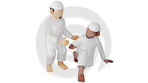 A 3D Illustration of Muslims Helping Others