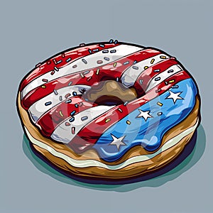 3d illustration. National donut day. Donut glazed in the colors of USA flag.