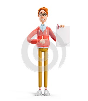 3d illustration. Nerd Larry with document.