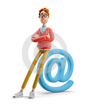 3d illustration. Nerd Larry with email sign. Social media concept.
