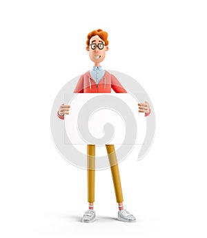 3d illustration. Nerd Larry with empty board. Advertising concept.