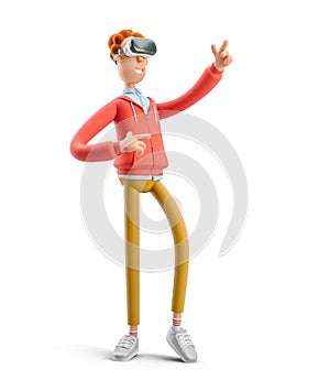 3d illustration. Nerd Larry in virtual reality glasses. VR concept.