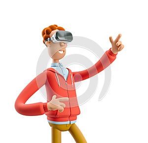 3d illustration. Nerd Larry in virtual reality glasses. VR concept.