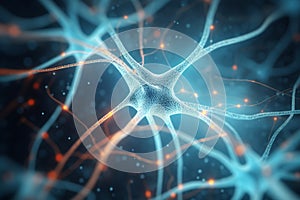 3D illustration of neuron cell, brain cell, neurons, nervous system, abstract background Ai Generative