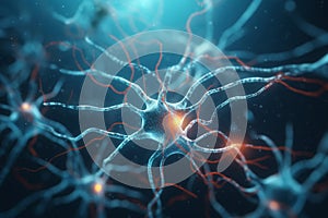 3D illustration of neuron cell, brain cell, neurons, nervous system, abstract background Ai Generative