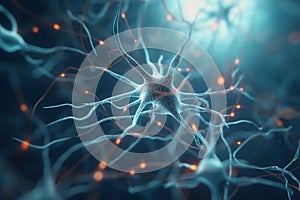 3D illustration of neuron cell, brain cell, neurons, nervous system, abstract background Ai Generative