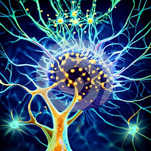 3d illustration of neuron cell, brain cell, neurons, nervous system AI Generated