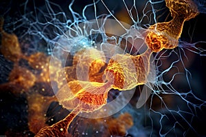 3D illustration of neuronal networks in the brain, active nerve cells