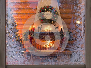 3D illustration New year interior with Christmas tree, presents