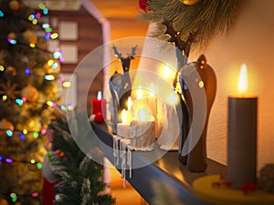 3D illustration New year interior with Christmas tree, presents