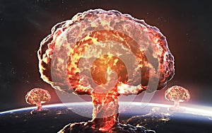 3D illustration of Nuclear bomb seen from space. World war, end of civilization. Elements of image provided by Nasa